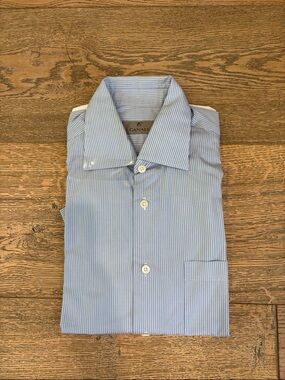 Canali Blue and White Pinstripe Dress Shirt